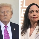 　トランプ米大統領、ベネズエラの野党指導者マリア・コリナ・マチャド氏（いずれもゲッティ＝共同）　