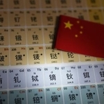 　レアアースなどが記載された中国語表記の元素周期表（共同）