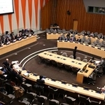 　１２日、米ニューヨークの国連本部で開かれた「多国間制裁監視チーム」のイベント（共同）　