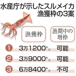 　水産庁が示したスルメイカ漁獲枠の３案