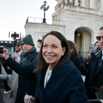 　１５日、米議会を訪問したベネズエラの野党指導者マチャド氏＝ワシントン（共同）