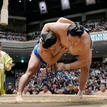 　玉鷲を下手投げで破る藤ノ川（左）＝両国国技館