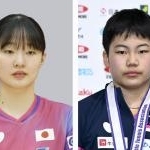 　左から、早田ひな、張本美和、松島輝空、張本智和