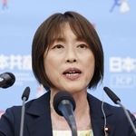 　共産党の田村委員長＝昨年７月、東京都渋谷区の党本部