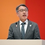 　ＯＣＡの総会で愛知・名古屋アジア大会の準備状況を報告する組織委の村手聡事務総長＝２６日、タシケント（共同）