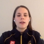 　オンラインで取材に応じるカーリング女子のスウェーデンのスキップ、アンナ・ハッセルボリ＝２６日（共同）