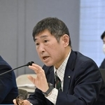 　記者会見する毎日放送の虫明洋一社長＝２９日午後、大阪市北区