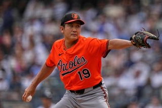 　ヤンキース戦に登板した菅野智之投手＝２０２５年９月（ＡＰ＝共同）