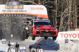 　第２戦で２位となったトヨタの勝田貴元＝１５日、スウェーデン（ＡＰ＝共同）