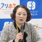 　記者会見で衆院選について話す連合の芳野友子会長＝９日午後、東京都千代田区