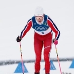 　男子スプリント・クラシカル決勝　ゴールに向かうヨハンネスヘスフロト・クレボ。金メダルを獲得した＝テーゼロ（共同）