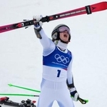 　アルペンスキー男子大回転で優勝し、ブラジルに初の冬季五輪「金」をもたらしたルカス・ピニェイロブローテン＝１４日、ボルミオ（ＡＰ＝共同）