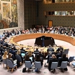 　国連本部で開かれたパレスチナ情勢を巡る安全保障理事会の会合＝１８日、ニューヨーク（共同）