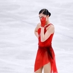 　フィギュアスケート女子フリーの演技を終えたアデリア・ペトロシャン＝１９日、イタリア・ミラノ（共同）