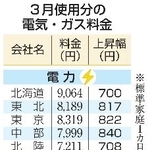 　３月使用分の電気・ガス料金