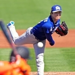 　ジャイアンツ戦に先発したドジャース・山本。３回を投げ５安打２失点だった＝スコッツデール（共同）