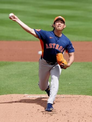 　マーリンズ戦に先発し、２回を無失点、３三振と好投したアストロズ・今井＝ジュピター（共同）
