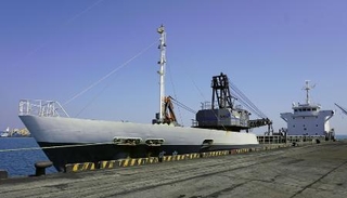 　青森県沖で漁船と衝突した貨物船末広丸＝１８日、青森県八戸市