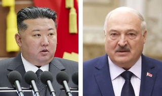 　北朝鮮の金正恩朝鮮労働党総書記（朝鮮中央通信＝共同）、ベラルーシのルカシェンコ大統領（ゲッティ＝共同）