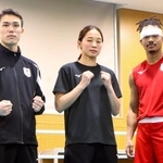 　愛知・名古屋アジア大会代表に決まった（右から）岡沢セオン、田口綾華、北本隼輔＝味の素ナショナルトレーニングセンター