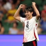 　日本-インド　後半、ゴールを決め喜ぶ植木＝パース（ゲッティ＝共同）