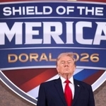 　「米州の盾サミット」に出席したトランプ米大統領＝７日、フロリダ州ドラル（ロイター＝共同）