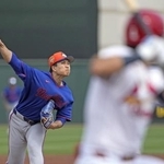 　カージナルス戦に先発したメッツ・千賀。２回２／３を投げ３安打２失点だった＝ジュピター（共同）