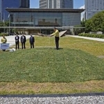 　福島第１原発事故に伴う除染土を再利用し、造成された首相官邸の前庭＝２０２５年７月