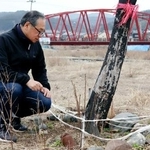 　焼け焦げた柿の木を見つめる畠中陽一さん＝２５日、石川県輪島市