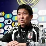 　スコットランド戦を前に記者会見する森保監督＝２７日、グラスゴー（共同）