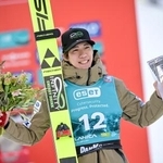 　Ｗ杯ジャンプ男子個人第２８戦で２位に入った二階堂蓮＝プラニツァ（共同）