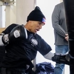 　練習を公開したＷＢＡ、ＷＢＯライトフライ級２団体統一王者のレネ・サンティアゴ＝２８日、東京都新宿区