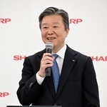 　記者会見で意欲を語る、シャープの社長に就任する河村哲治専務執行役員＝３１日午前、大阪市中央区