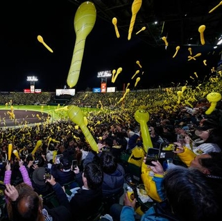 　７回の攻撃前にジェット風船を飛ばす阪神ファン。７年ぶりの再開となった＝甲子園