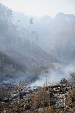 　岩手県大槌町の山林火災現場＝２３日午前７時４０分