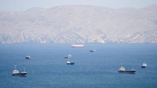 　２７日、オマーン沖のホルムズ海峡に浮かぶ船舶（ロイター＝共同）