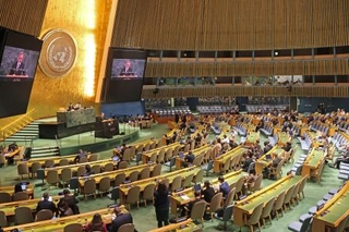 　２８日、米ニューヨークの国連本部で開かれたＮＰＴ再検討会議（共同）