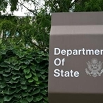 　米国務省の案内標識＝ワシントン（ロイター＝共同）