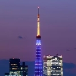 　「世界自閉症啓発デー」に合わせ、シンボルカラーの青色にライトアップされた東京タワー＝２日夕、東京都港区