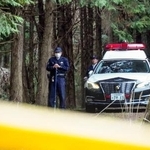 　京都府警が捜索する山林＝９日午後、京都府南丹市