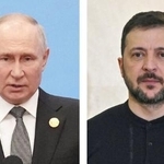 　ロシアのプーチン大統領とウクライナのゼレンスキー大統領（ゲッティ＝共同）