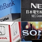 　左上から時計回りにソフトバンク（ロイター＝共同）、ＮＥＣ、ソニー、ホンダ各社のロゴ
