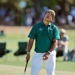 　第３ラウンド、１７番でパーパットを外した松山英樹。通算２アンダーで２９位＝オーガスタ・ナショナルＧＣ（共同）