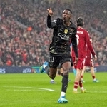 　リバプール戦でゴールを決め、喜ぶパリ・サンジェルマンのデンベレ＝リバプール（ＡＰ＝共同）