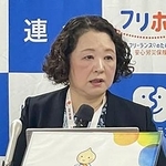 　記者会見する連合の芳野友子会長＝１６日午後、東京都千代田区