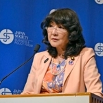 　ニューヨークで講演する片山財務相＝１８日（代表撮影・共同）