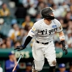 　７回阪神無死、佐藤が中越えに本塁打を放つ＝甲子園