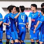 　柏に快勝し喜ぶ水戸イレブン＝Ｋｓスタ