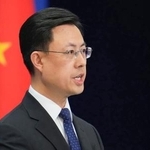 　記者会見する中国外務省の郭嘉昆副報道局長＝２１日、北京（共同）