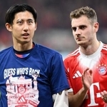 　レーバークーゼン戦で勝利しチームメートと喜ぶバイエルン・ミュンヘンの伊藤（左）。出場機会はなかった＝レーバークーゼン（共同）